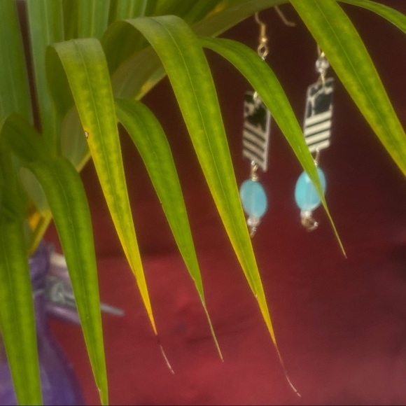 AMELIA PASTICHE DESIGN striped earrings  OOAK handmade - Picture 2 of 6